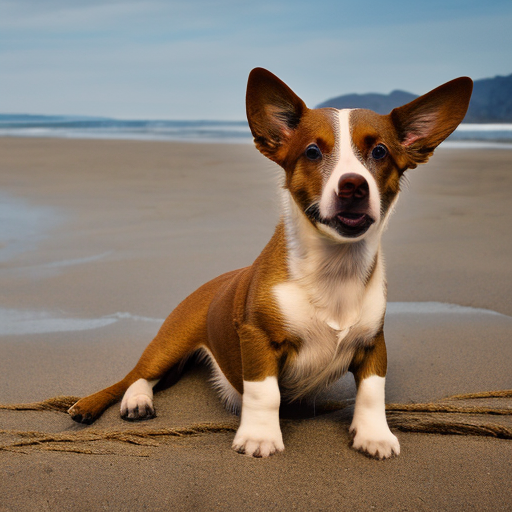 A photo of sks dog at the beach