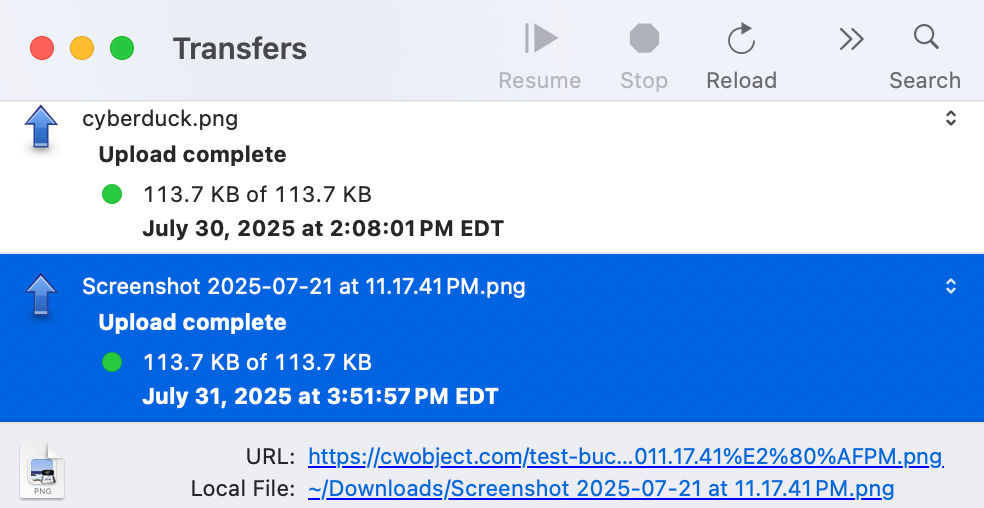Cyberduck transfers