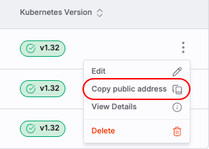 Copy address on cluster info page.