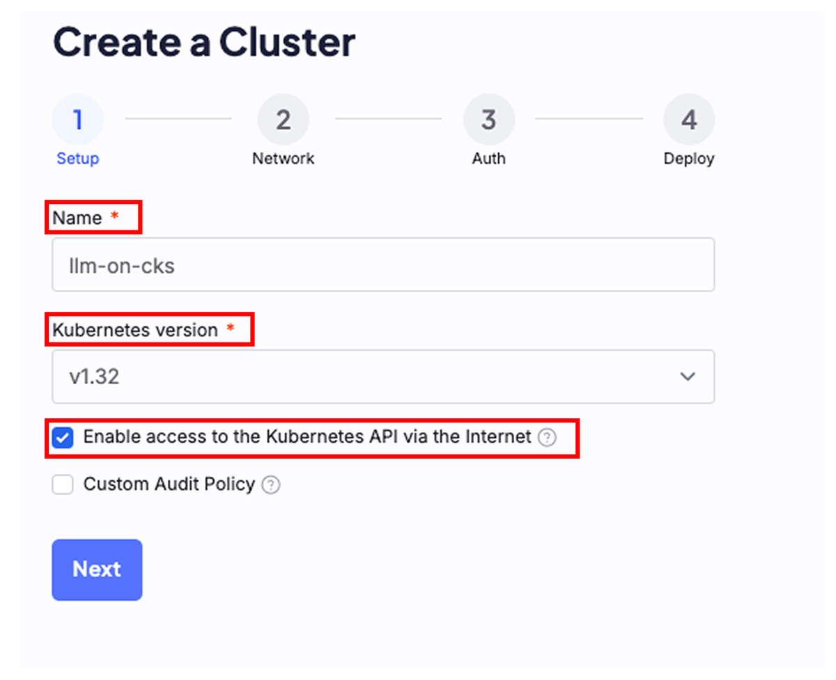 Create a cluster in the console.
