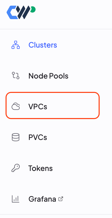 A screenshot of the Cloud Console side menu, with the VPC button highlighted