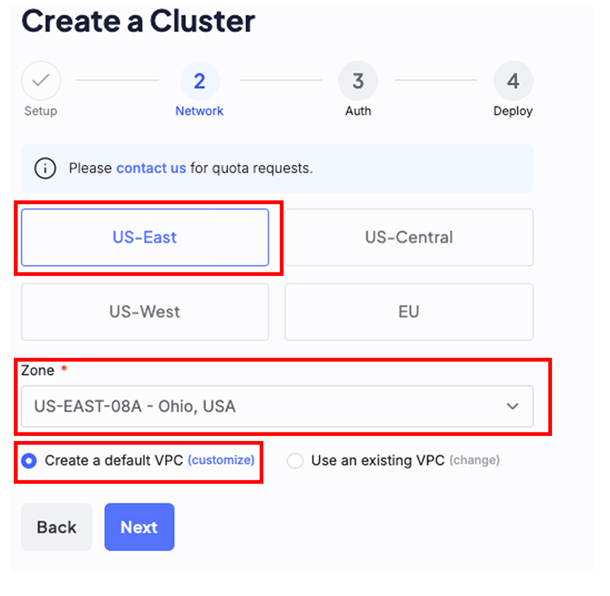 Select the region where you have GPU quota.