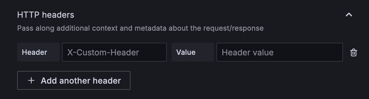 Custom header section of Grafana data sources screen