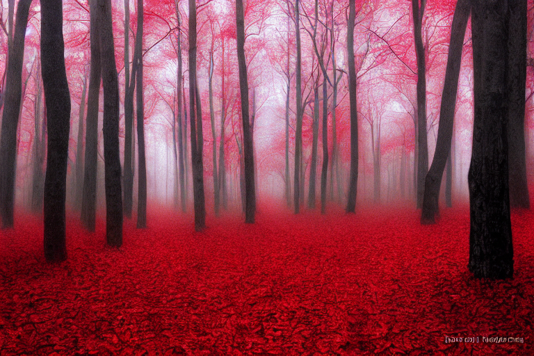 This image was generated from the prompt: `Red forest, digital art, trending`