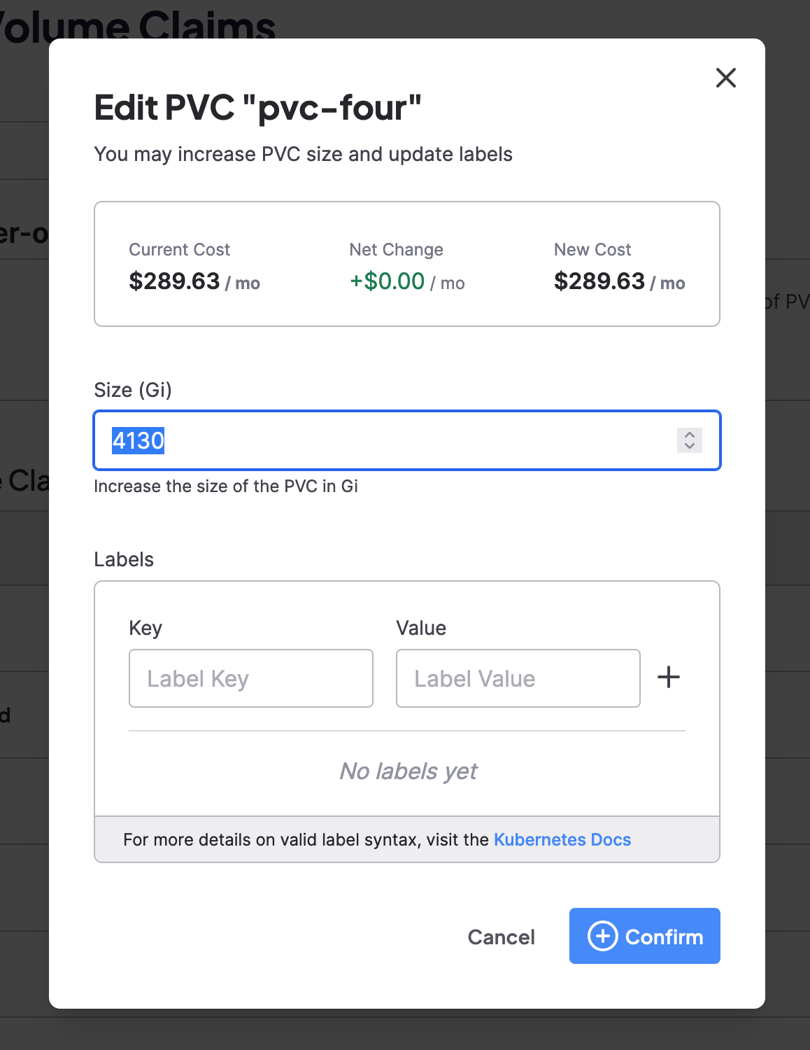 Edit PVC modal