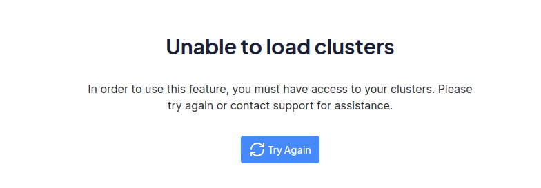 Message if clusters cannot be loaded