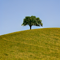 This image of a tree on a grassy hill is an example of generated output using DALL-E Mini
